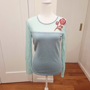 Vintage Y2k Michael Simon New York Floral Light Blue Mesh Women's Top Size M